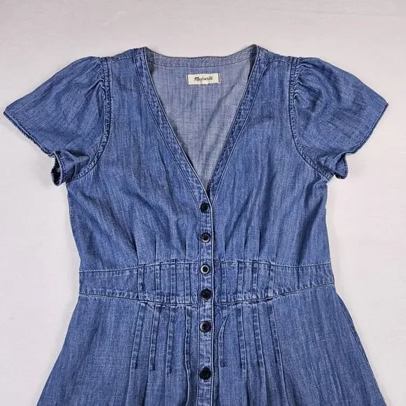Madewell Midi Shirt Dress 6 Chambray Denim Pleated Cottage Blue Button Western - Picture 13 of 16